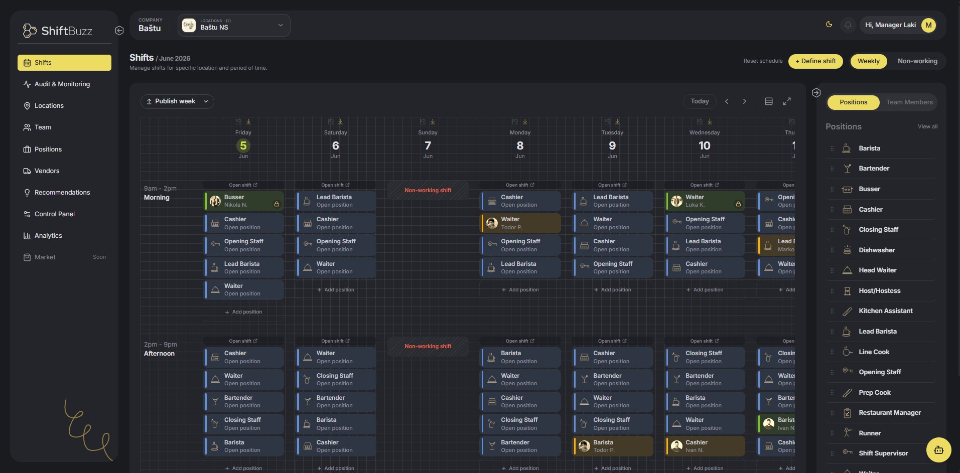 ShiftBuzz dashboard (dark mode)