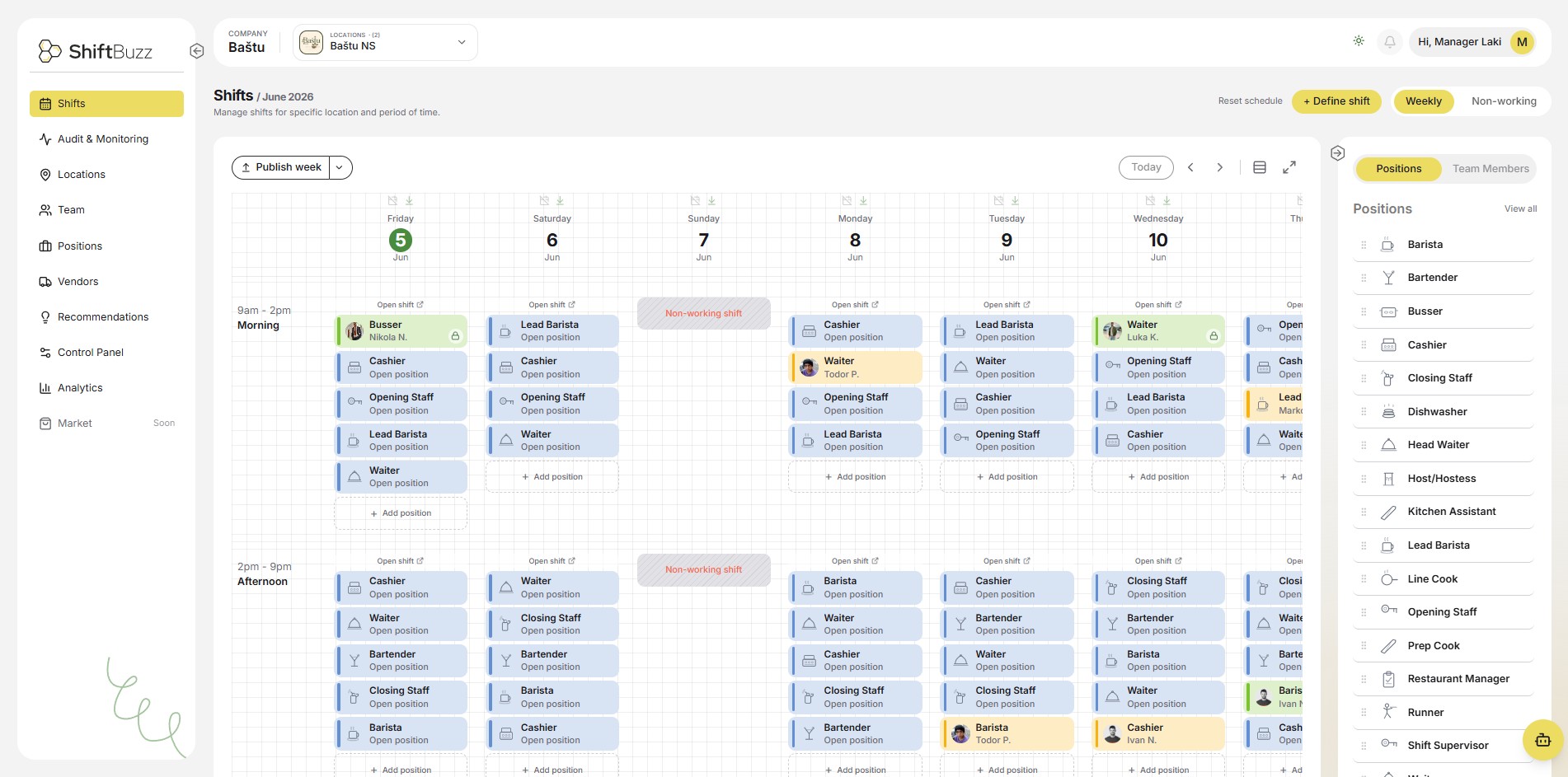 ShiftBuzz dashboard (light mode)