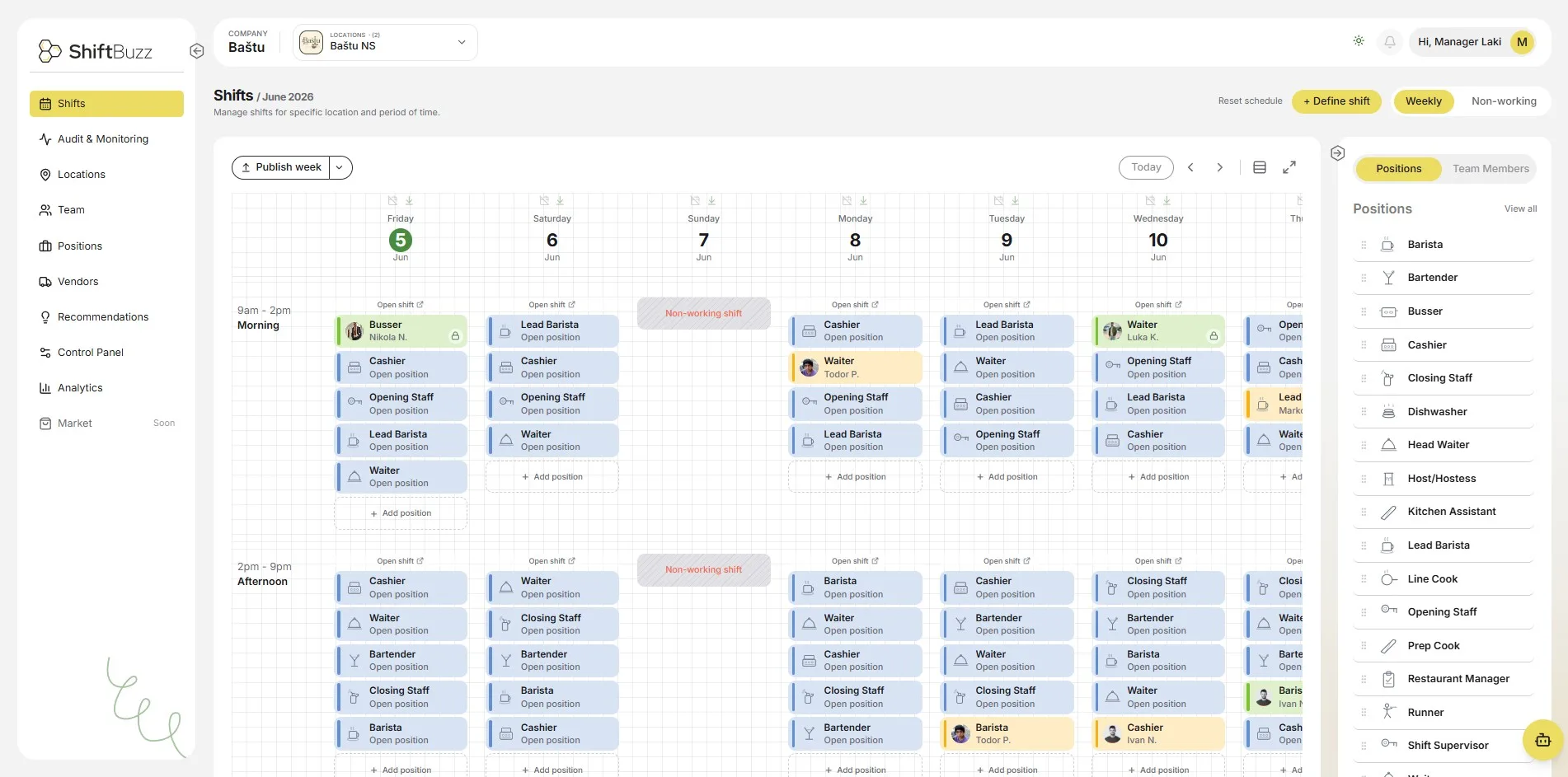 ShiftBuzz dashboard (light mode)