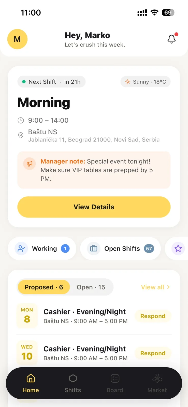Next shift on a phone